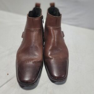Stacy Adams Mens Brown Leather Zip Buckle Ankle Boots Size 10M